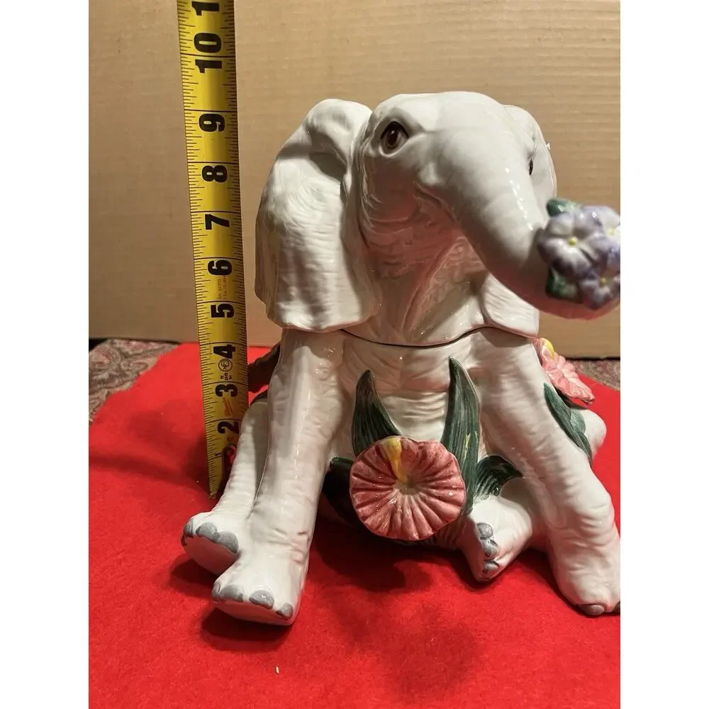 VINTAGE 1991 FITZ & FLOYD JUNGLE RAINFOREST COLLECTION WHITE ELEPHANT COOKIE JAR